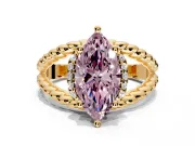 Halo Engagement Ring Setting for Fancy Pink Marquise Center with Rope Twist Split Shank and Prong Head in Yellow Gold