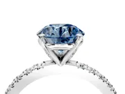 Solitaire Engagement Ring Setting for Fancy Blue Round Cut Center with Fine Pave Band and Claw Prong Head in Sterling Silver