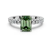 Solitaire Engagement Ring Setting for Fancy Green Emerald Cut Center with Single Row Accent Band and Prong Head in Platinum