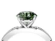 Solitaire Engagement Ring Setting for Fancy Green Round Cut Center with Milgrain-Edged Pave Band and Prong Head in Platinum