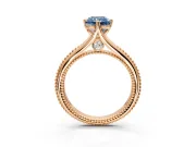 Solitaire Engagement Ring Setting for Fancy Blue Radiant Cut Center with Milgrain Cathedral Band and Prong Head in Rose Gold