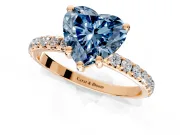 Solitaire Engagement Ring Setting for Fancy Blue Heart-Shaped Center with Micro Pave Band and Prong Head in Rose Gold
