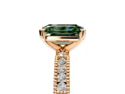 Solitaire Engagement Ring Setting for Fancy Green Emerald Cut Center with Milgrain-Edged Pave Band and Prong Head in Rose Gold