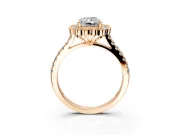 Milgrain Floral Halo Engagement Ring Setting for Radiant Cut Center with Pave Band and Prong Head in Rose Gold