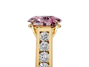 Solitaire Engagement Ring Setting for Fancy Pink Oval Center with Cathedral Channel Band and Prong Head in Yellow Gold