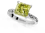 Solitaire Engagement Ring Setting for Fancy Yellow Princess Cut Center with Milgrain X Pattern Band and Prong Head in Sterling Silver