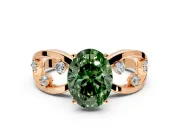 Solitaire Engagement Ring Setting for Fancy Green Oval Center with Criss-Cross Accent Band and Prong Head in Rose Gold