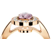 Bezel-Framed Halo Engagement Ring Setting for Fancy Pink Pear-Shaped Center with Pave Band and Prong Head in Rose Gold