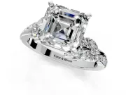 Solitaire Engagement Ring Setting for Asscher Cut Center with Marquise Accent Twist Band and Prong Head in Sterling Silver