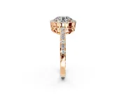 Halo Engagement Ring Setting for Round Cut Center with Heart-Shaped Openwork, Pave Band and Prong Head in Rose Gold