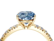 Solitaire Engagement Ring Setting for Fancy Blue Cushion Cut Center with Large Accent Band and Prong Head in Yellow Gold