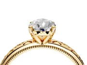 Solitaire Engagement Ring Setting for Pear-Shaped Center with Scrollwork Band and Prong Head in Yellow Gold