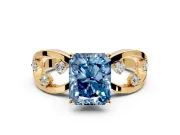 Solitaire Engagement Ring Setting for Fancy Blue Radiant Cut Center with Criss-Cross Accent Band and Prong Head in Yellow Gold