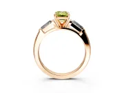 3 Stone Engagement Ring Setting for Fancy Yellow Emerald Cut Center with Tapered Baguettes, Plain Band and Prong Head in Rose Gold