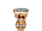 Leaf Engagement Ring Setting for Emerald Cut Center with Milgrain Accent Band and Prong Head in Rose Gold