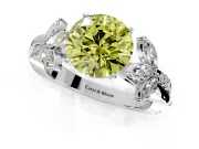 Floral Engagement Ring Setting for Fancy Yellow Round Cut Center with Trailing Marquise Accents and Prong Head in Sterling Silver