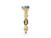 Solitaire Engagement Ring Setting for Fancy Blue Heart-Shaped Center with Accented Twist Band and Leaf Prong Head in Yellow Gold