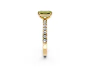 Solitaire Engagement Ring Setting for Fancy Yellow Emerald Cut Center with Round Cut Pave Band and Prong Head in Yellow Gold
