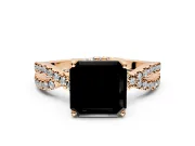 Solitaire Engagement Ring Setting for Fancy Black Asscher Cut Center with Narrow Twist Pave Band and Prong Head in Rose Gold