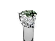 3 Stone Engagement Ring Setting for Fancy Green Heart-Shaped Center with Raised Basket Heads and Prong Head in White Gold