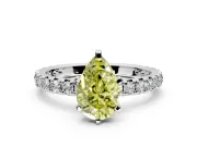 Solitaire Engagement Ring Setting for Fancy Yellow Pear-Shaped Center with Shared-Prong Accents and Prong Head in White Gold