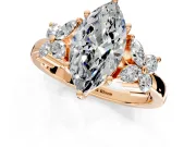 Floral Engagement Ring Setting for Marquise Center with Marquise Cluster Shoulders and Prong Head in Rose Gold