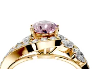 Halo Engagement Ring Setting for Fancy Pink Pear-Shaped Center with Marquise and Pave Bypass Band and Prong Head in Yellow Gold