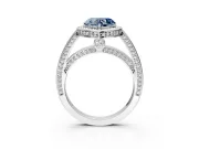 Halo Engagement Ring Setting for Fancy Blue Heart-Shaped Center with Framed Halo, Pave Band and Prong Head in Platinum