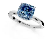 Hidden Halo Engagement Ring Setting for Fancy Blue Cushion Cut Center with Plain Band and Tall Prong Head in Platinum