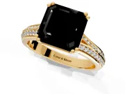 Solitaire Engagement Ring Setting for Fancy Black Asscher Cut Center with Pave Rail Split Shank and Prong Head in Yellow Gold