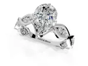 Solitaire Engagement Ring Setting for Pear-Shaped Center with Accented Twist Band and Leaf Prong Head in Sterling Silver