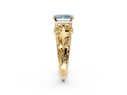 Solitaire Engagement Ring Setting for Fancy Blue Radiant Cut Center with Filigree Accent Basket and Prong Head in Yellow Gold