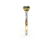 Baguette Engagement Ring Setting for Fancy Green Cushion Cut Center with Alternating Bar-Set Band and Prong Head in Yellow Gold