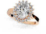 Starburst Halo Engagement Ring Setting for Oval Center with Flat Cathedral Band and Prong Head in Rose Gold