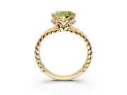 Halo Engagement Ring Setting for Fancy Yellow Heart-Shaped Center with Rope Twist Split Shank and Prong Head in Yellow Gold