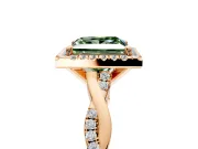 Halo Engagement Ring Setting for Fancy Green Princess Cut Center with Pave and Plain Twist Band and Prong Head in Rose Gold