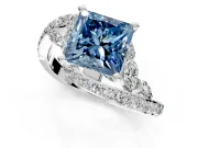 Solitaire Engagement Ring Setting for Fancy Blue Princess Cut Center with Pave Bypass Twist Band and Prong Head in Platinum