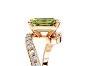 Solitaire Engagement Ring Setting for Fancy Yellow Emerald Cut Center with Pave Bypass Swirl Band and Prong Head in Rose Gold