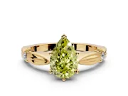Solitaire Engagement Ring Setting for Fancy Yellow Pear-Shaped Center with Carved Leaf Shoulders and Prong Head in Yellow Gold
