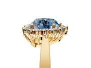 Starburst Halo Engagement Ring Setting for Fancy Blue Heart-Shaped Center with Flat Cathedral Band and Prong Head in Yellow Gold