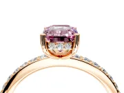 Solitaire Engagement Ring Setting for Fancy Pink Emerald Cut Center with Fine Pave Band and Prong Head in Rose Gold