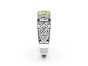 Pave Engagement Ring Setting for Fancy Yellow Radiant Cut Center with Curved Accent Rows, Openwork and Prong Head in White Gold