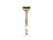 Solitaire Engagement Ring Setting for Fancy Green Emerald Cut Center with Round Cut Pave Band and Prong Head in Rose Gold