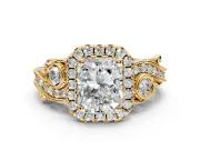 Milgrain Halo Engagement Ring Setting for Radiant Cut Center with Shoulder Bezels and Prong Head in Yellow Gold