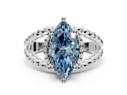 Halo Engagement Ring Setting for Fancy Blue Marquise Center with Rope Twist Split Shank and Prong Head in Platinum