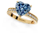 Milgrain Pave Engagement Ring Setting for Fancy Blue Heart-Shaped Center with Accent Band and Prong Head in Yellow Gold