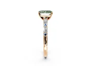 Baguette Engagement Ring Setting for Fancy Green Radiant Cut Center with Alternating Bar-Set Band and Prong Head in Rose Gold