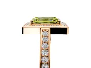 Halo Engagement Ring Setting for Fancy Yellow Emerald Cut Center with Framed Halo, Pave Band and Prong Head in Rose Gold