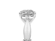 Solitaire Engagement Ring Setting for Cushion Cut Center with Carved Leaf Shoulders and Prong Head in Platinum