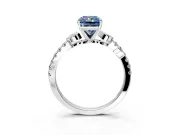 Leaf Motif Engagement Ring Setting for Fancy Blue Radiant Cut Center with Pave Band and Prong Head in Platinum